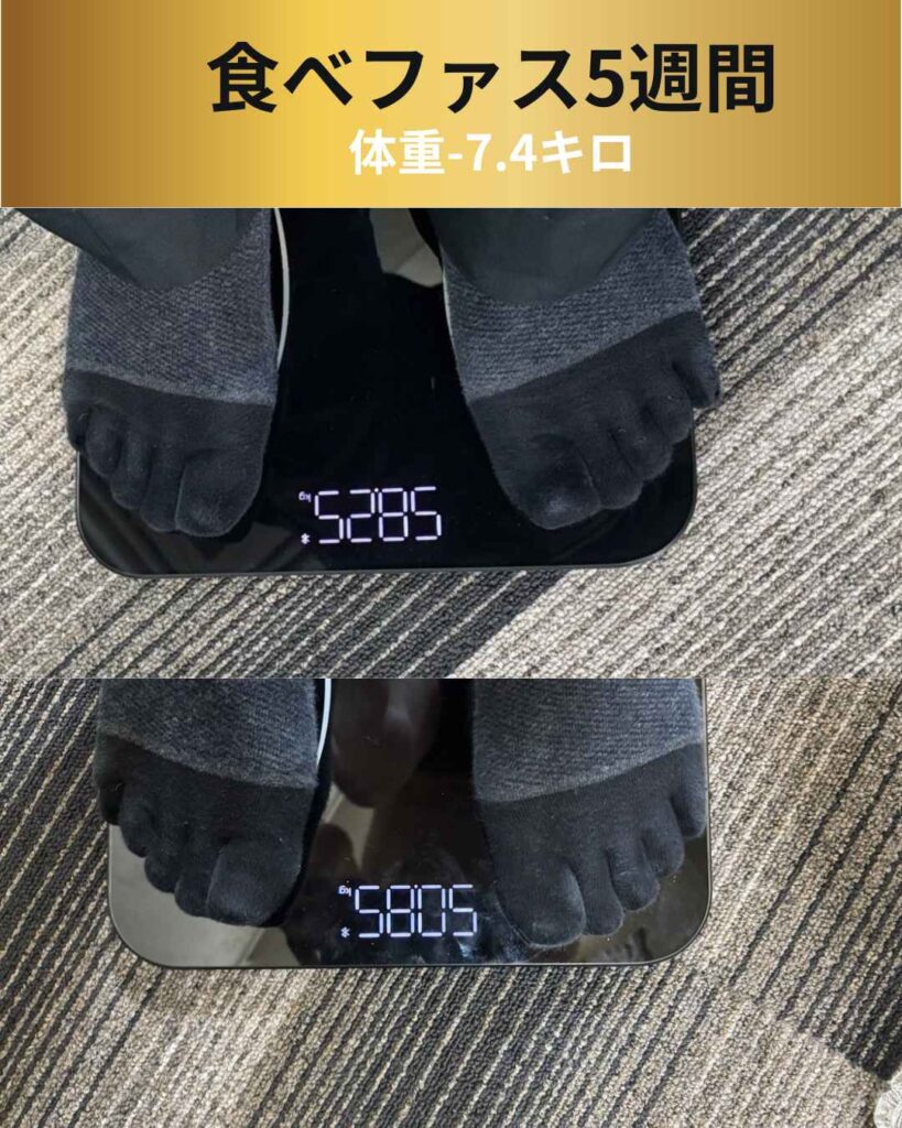 食べファス5週間。ビフォアフター。